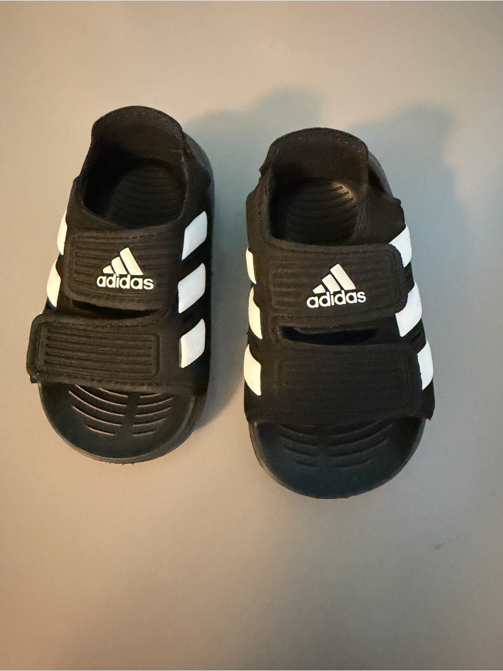 adidas Kids Black & White Slide Sandals with Stripes